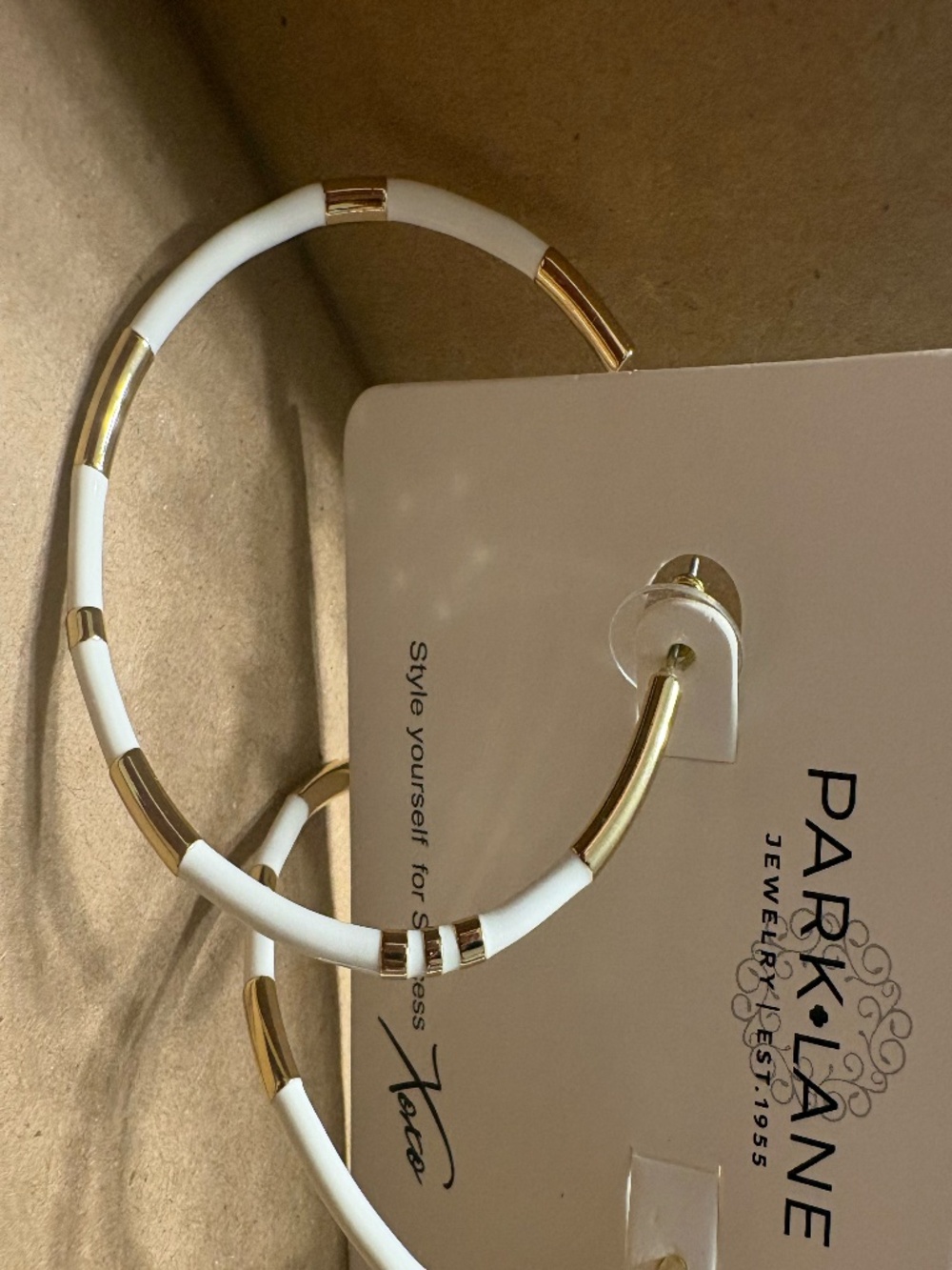 Park Lane White and Gold Hoop Earrings